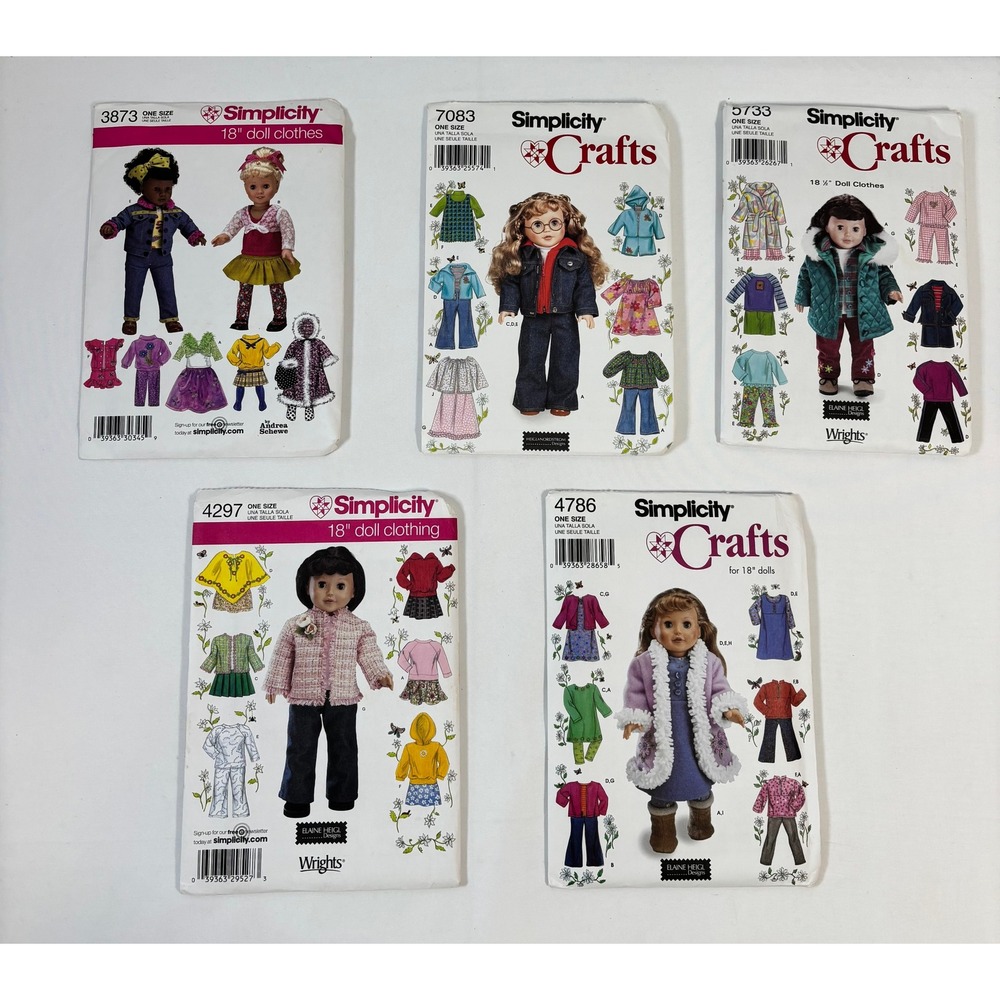 Simplicity Sewing Patterns Lot 5 18 Inch Doll Clothes 3873 7083 5733 4297 4786